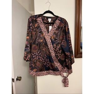 NWT Fun Faux Wrap Blouse with Bow